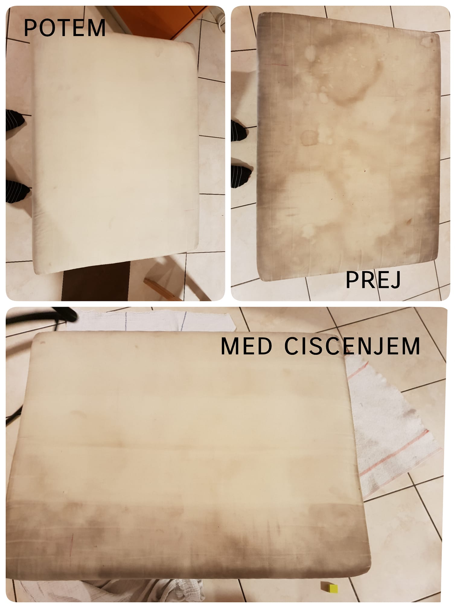 Globinsko čiščenje sedežne garniture (tabureja)